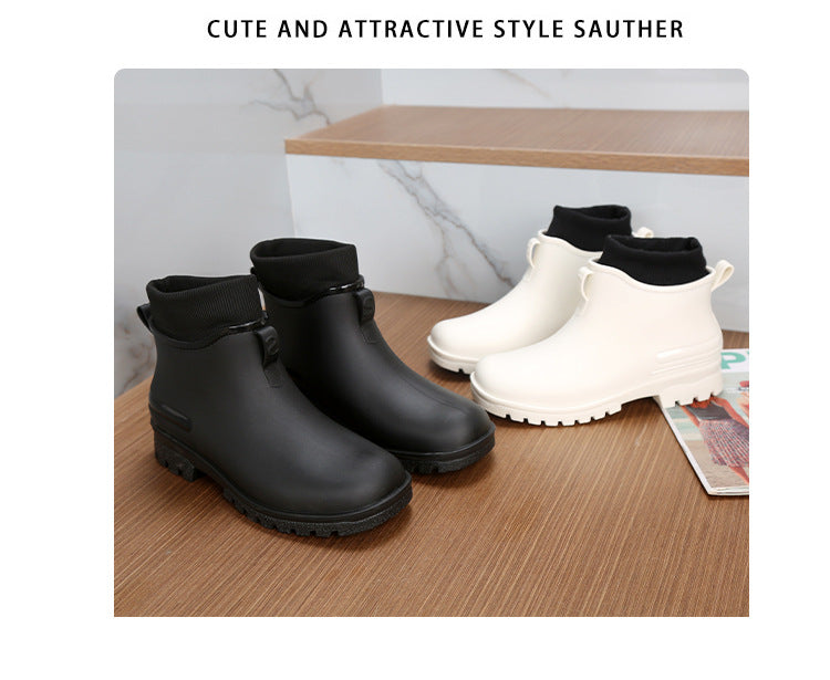 Water Shoes for Women, Chelsea Style with Fleece Lining, Short Rain Boots for Men, Low-Top Rubber Shoes for Men and Women, Non-Slip and Wear-Resistant
