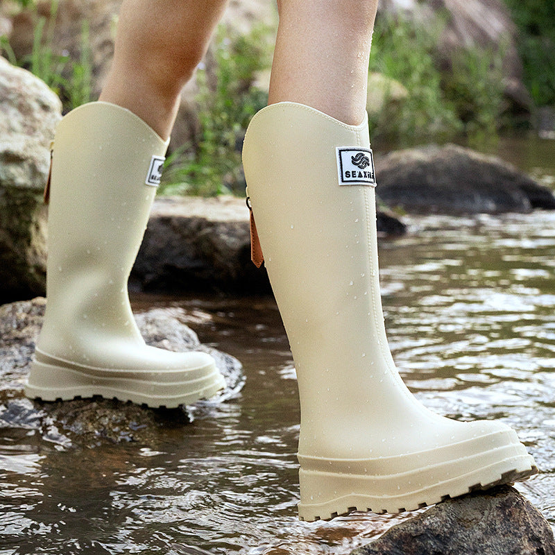 High-Quality, Fashionable, Versatile Non-Slip Rain Boots for Women, Waterproof Long-Tube Women's Rubber Shoes, Red Rain Shoes, Kitchen Water Shoes