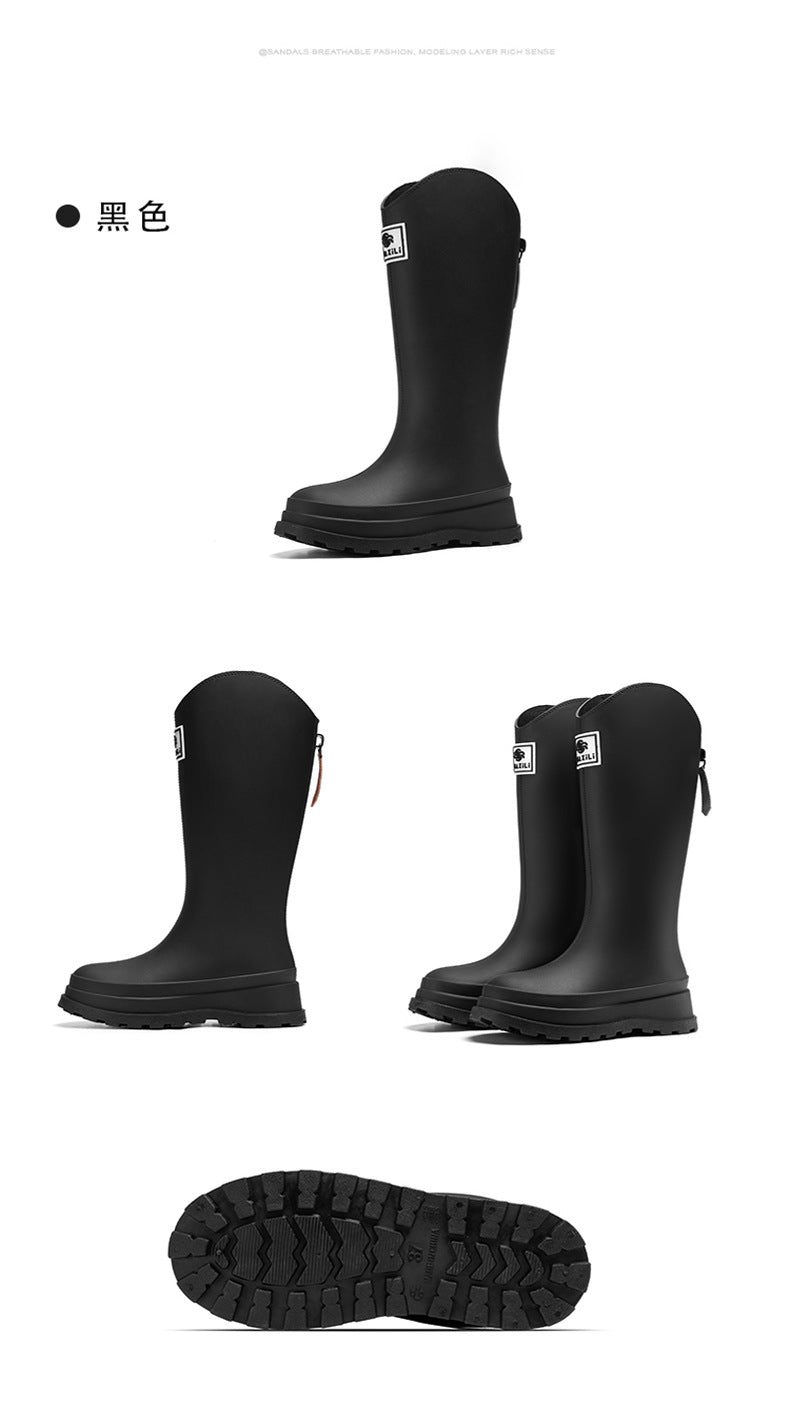 High-Quality, Fashionable, Versatile Non-Slip Rain Boots for Women, Waterproof Long-Tube Women's Rubber Shoes, Red Rain Shoes, Kitchen Water Shoes