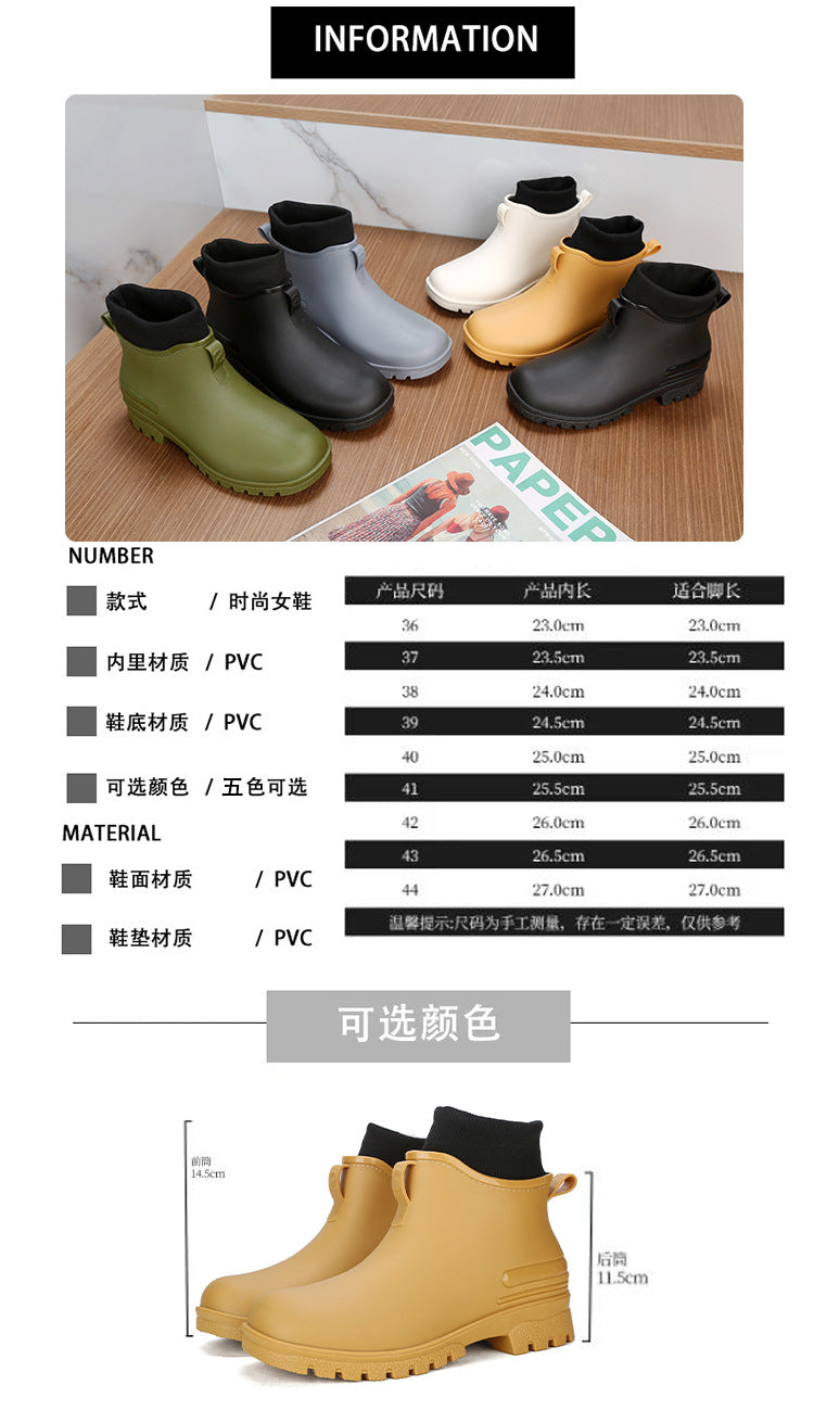 Water Shoes for Women, Chelsea Style with Fleece Lining, Short Rain Boots for Men, Low-Top Rubber Shoes for Men and Women, Non-Slip and Wear-Resistant