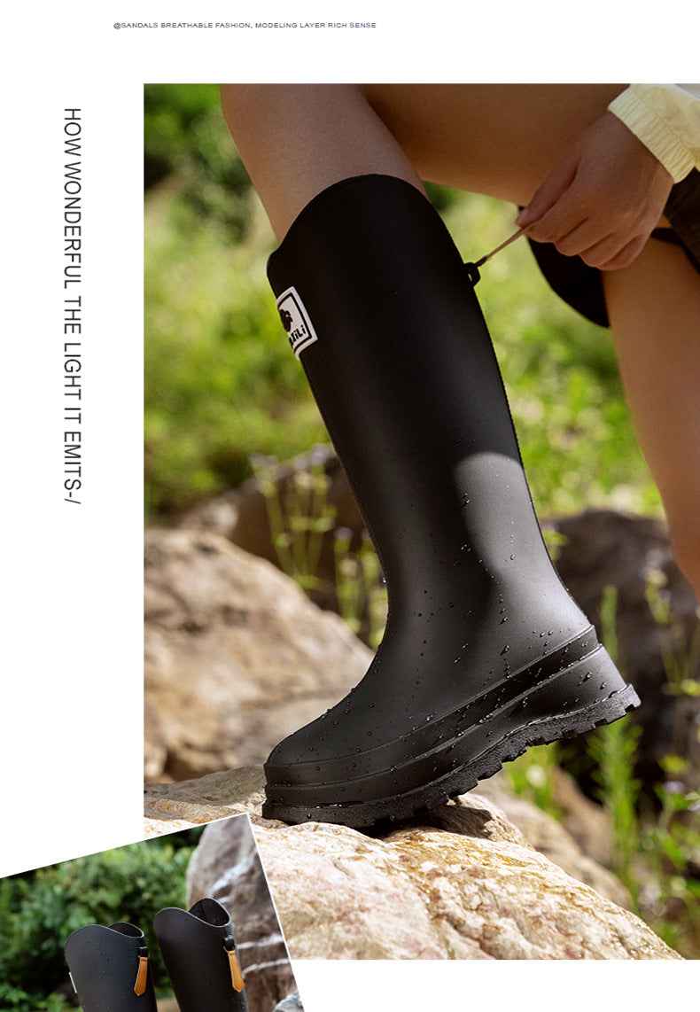 High-Quality, Fashionable, Versatile Non-Slip Rain Boots for Women, Waterproof Long-Tube Women's Rubber Shoes, Red Rain Shoes, Kitchen Water Shoes