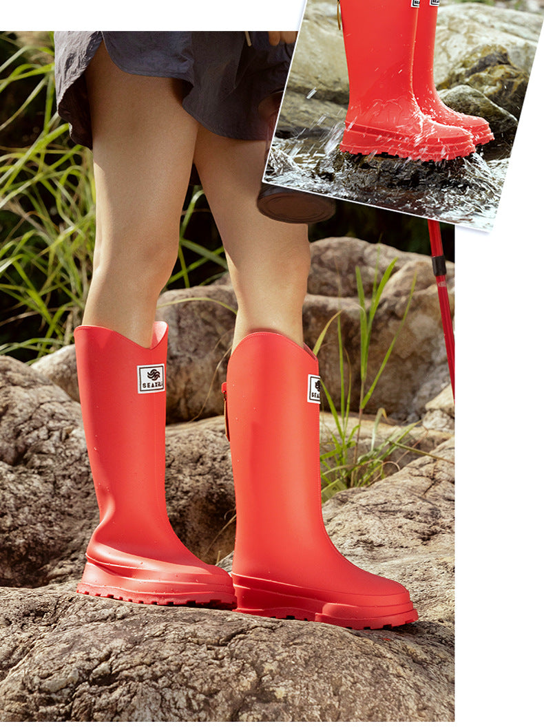 High-Quality, Fashionable, Versatile Non-Slip Rain Boots for Women, Waterproof Long-Tube Women's Rubber Shoes, Red Rain Shoes, Kitchen Water Shoes