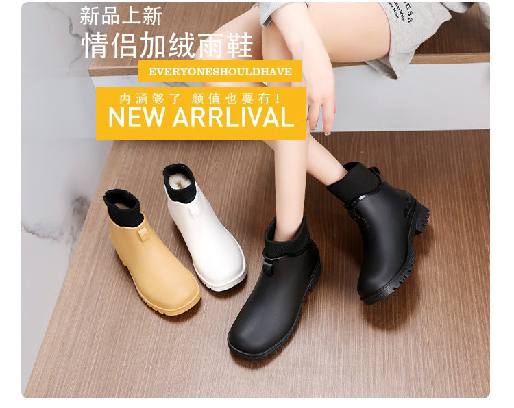 Water Shoes for Women, Chelsea Style with Fleece Lining, Short Rain Boots for Men, Low-Top Rubber Shoes for Men and Women, Non-Slip and Wear-Resistant