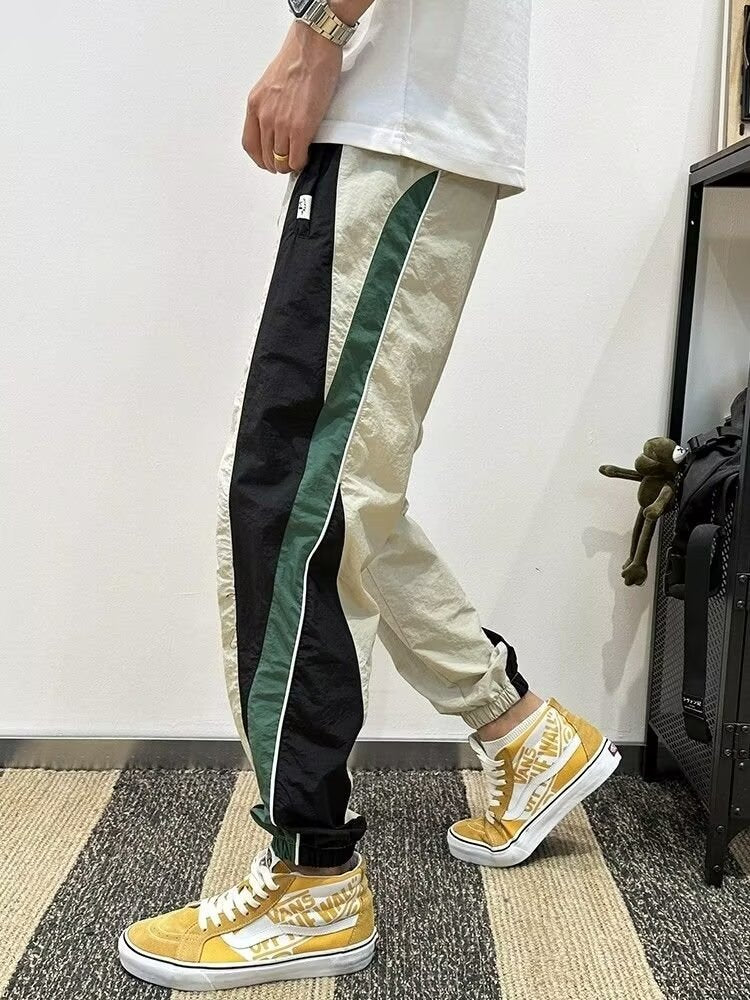 2024 Trendy Brand Drawstring Sports Casual Pants Trendy Brand Loose High Street Leg Color Matching All-match Ins Hong Kong Trendy Men's Pants