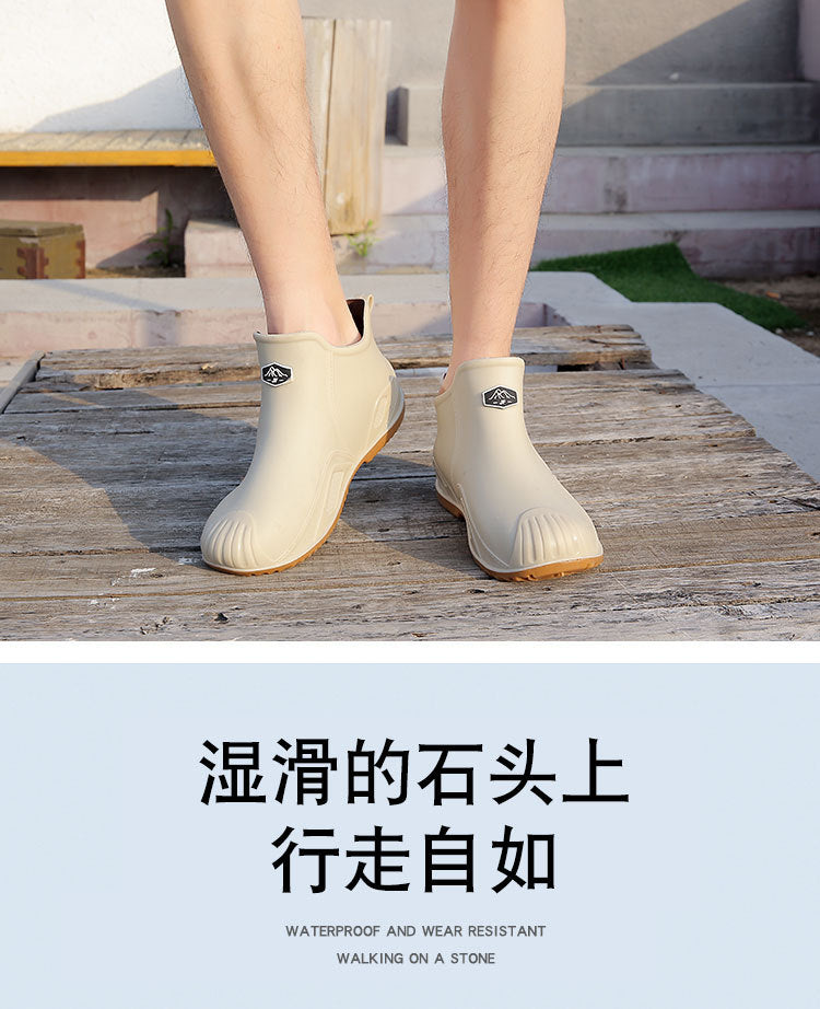 One Piece Free Shipping Cross-Border New Fashion Short-Tube Water Shoes, Waterproof and Non-Slip for Outdoor Wear, Fleece-Lined Kitchen Rain Shoes for Men