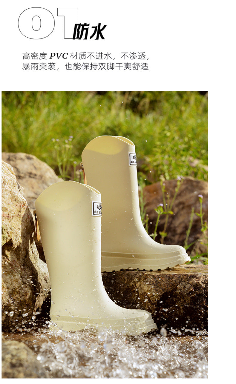 High-Quality, Fashionable, Versatile Non-Slip Rain Boots for Women, Waterproof Long-Tube Women's Rubber Shoes, Red Rain Shoes, Kitchen Water Shoes