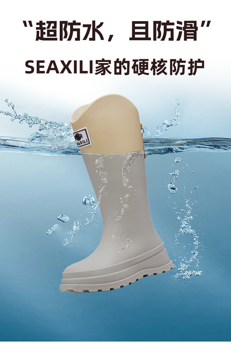 High-Quality, Fashionable, Versatile Non-Slip Rain Boots for Women, Waterproof Long-Tube Women's Rubber Shoes, Red Rain Shoes, Kitchen Water Shoes