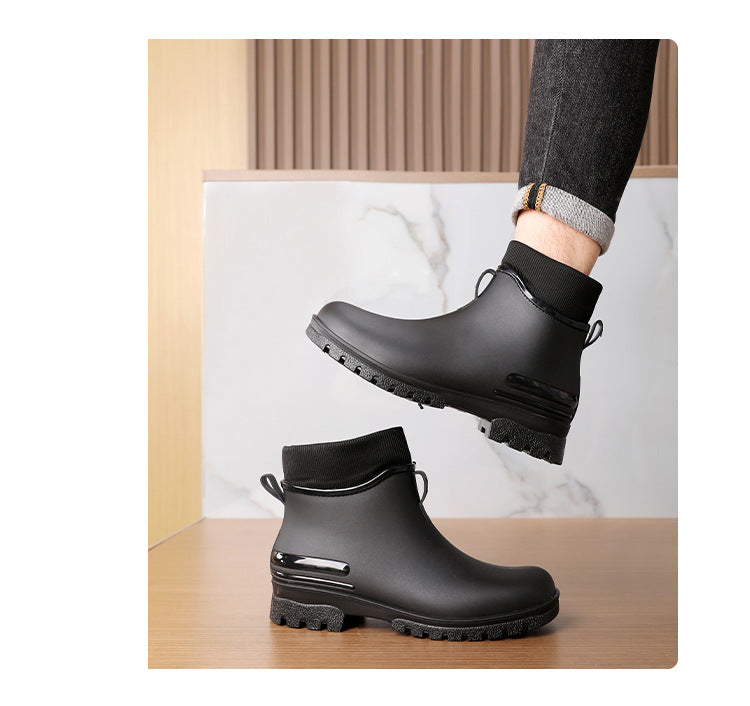 Water Shoes for Women, Chelsea Style with Fleece Lining, Short Rain Boots for Men, Low-Top Rubber Shoes for Men and Women, Non-Slip and Wear-Resistant