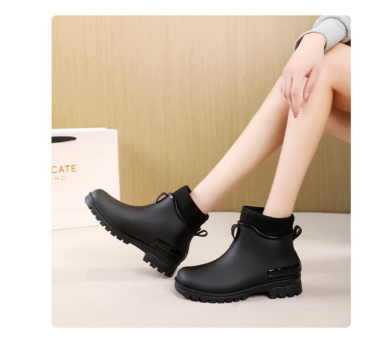 Water Shoes for Women, Chelsea Style with Fleece Lining, Short Rain Boots for Men, Low-Top Rubber Shoes for Men and Women, Non-Slip and Wear-Resistant