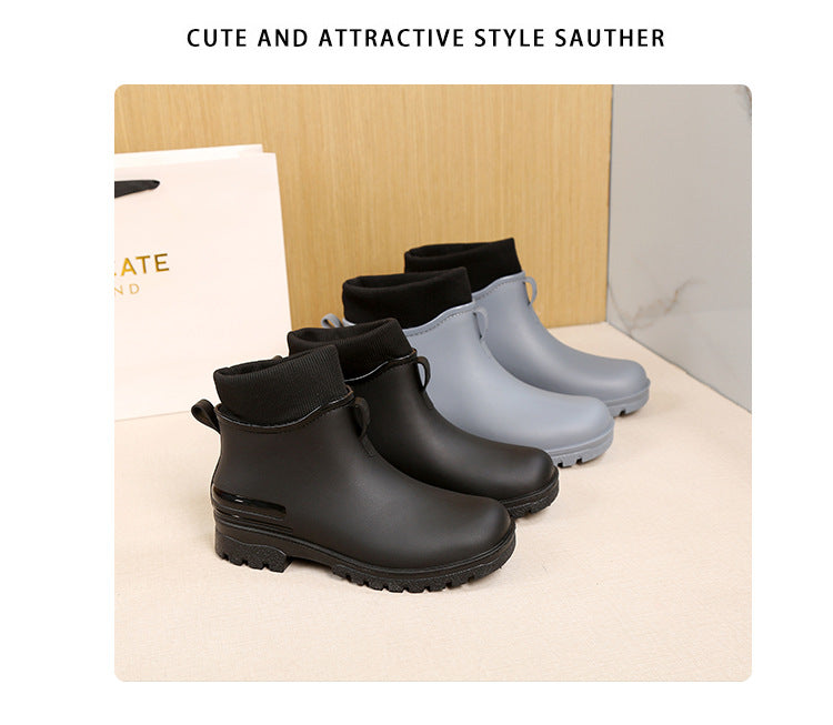 Water Shoes for Women, Chelsea Style with Fleece Lining, Short Rain Boots for Men, Low-Top Rubber Shoes for Men and Women, Non-Slip and Wear-Resistant