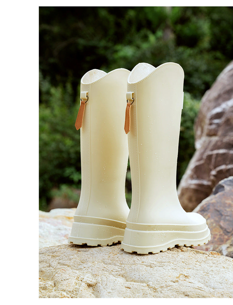 High-Quality, Fashionable, Versatile Non-Slip Rain Boots for Women, Waterproof Long-Tube Women's Rubber Shoes, Red Rain Shoes, Kitchen Water Shoes