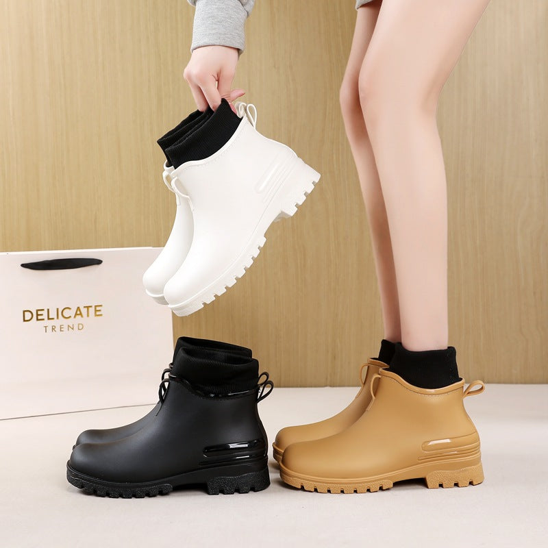 Water Shoes for Women, Chelsea Style with Fleece Lining, Short Rain Boots for Men, Low-Top Rubber Shoes for Men and Women, Non-Slip and Wear-Resistant