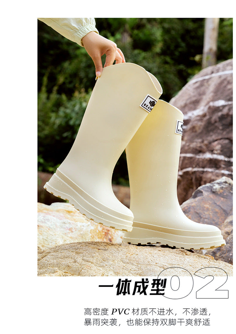 High-Quality, Fashionable, Versatile Non-Slip Rain Boots for Women, Waterproof Long-Tube Women's Rubber Shoes, Red Rain Shoes, Kitchen Water Shoes