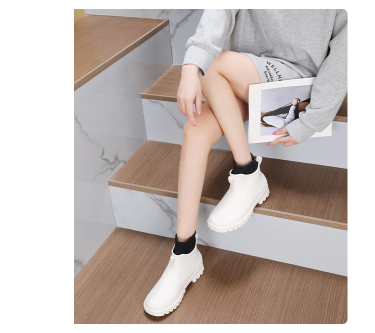 Water Shoes for Women, Chelsea Style with Fleece Lining, Short Rain Boots for Men, Low-Top Rubber Shoes for Men and Women, Non-Slip and Wear-Resistant