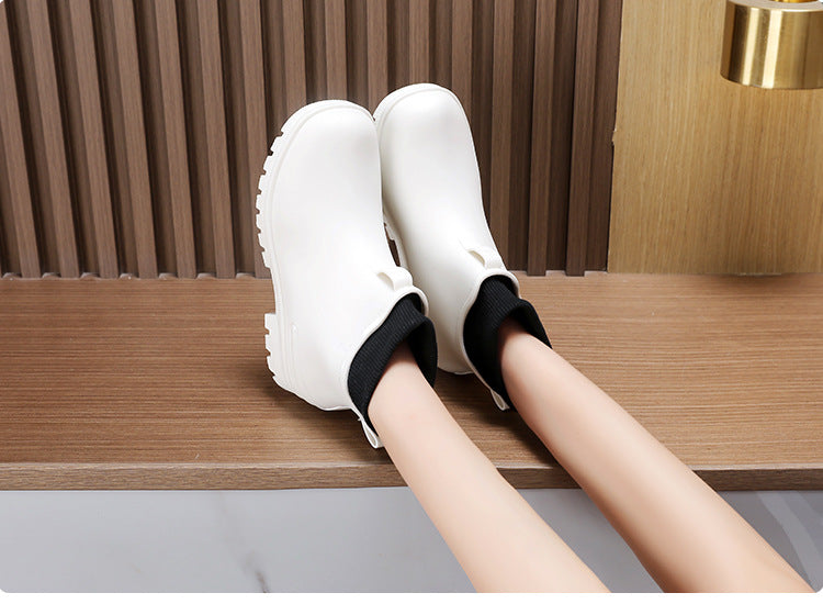 Water Shoes for Women, Chelsea Style with Fleece Lining, Short Rain Boots for Men, Low-Top Rubber Shoes for Men and Women, Non-Slip and Wear-Resistant