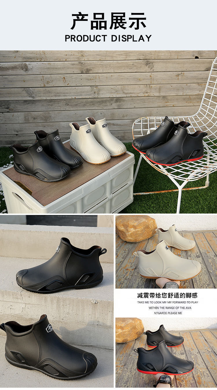 One Piece Free Shipping Cross-Border New Fashion Short-Tube Water Shoes, Waterproof and Non-Slip for Outdoor Wear, Fleece-Lined Kitchen Rain Shoes for Men
