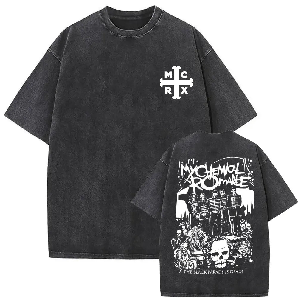 Washed Vintage Rock Band My Chemical Romance Long Live The Black Parade Graphic T Shirt Men Women Oversized Punk Emo T-shirts