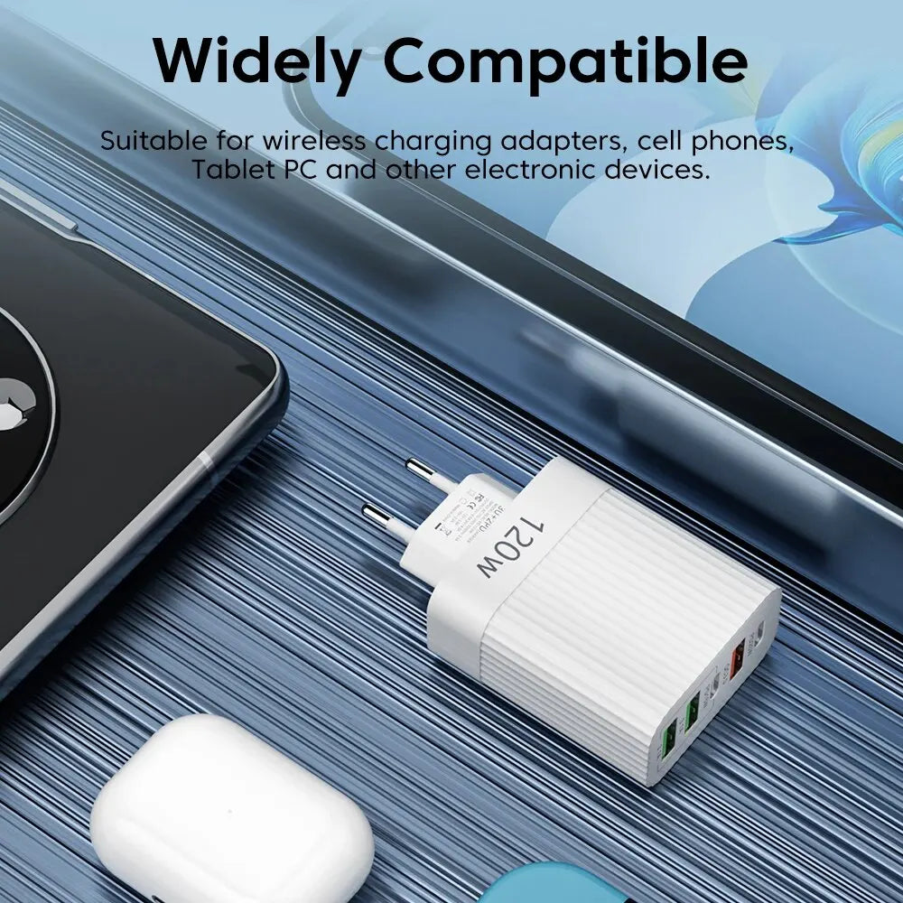 5 Ports 120W USB Charger Fast Charging Type C Phone Charger Power Adapter For iPhone 15 Samsung Xiaomi Huawei USB C Wall Charger
