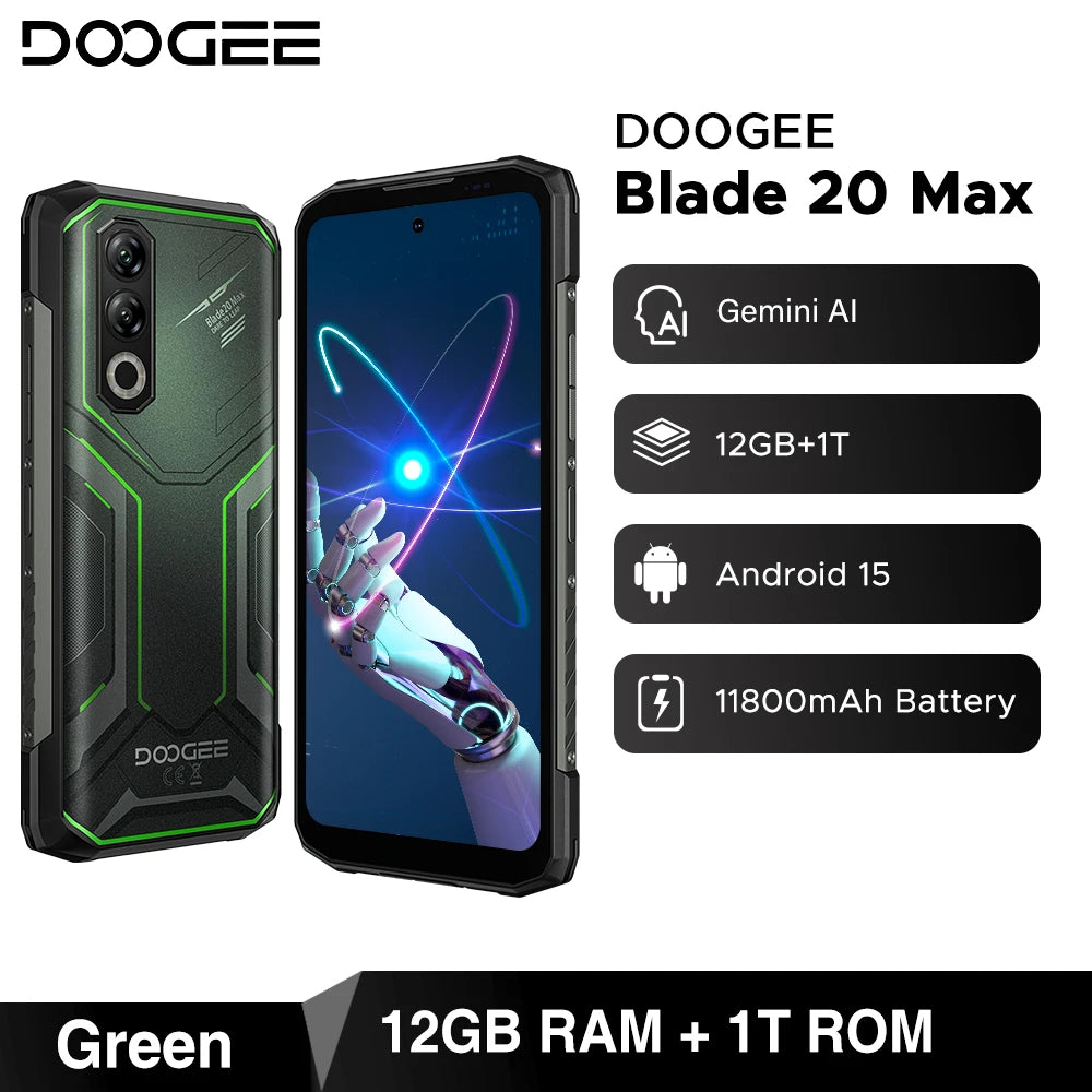 DOOGEE Blade20 Max Rugged Phone 36GB(12GB+24GB) RAM 1TB ROM 6.6'' Display 11800mAh Battery 64MP AI Camera Android 15 Smartphone