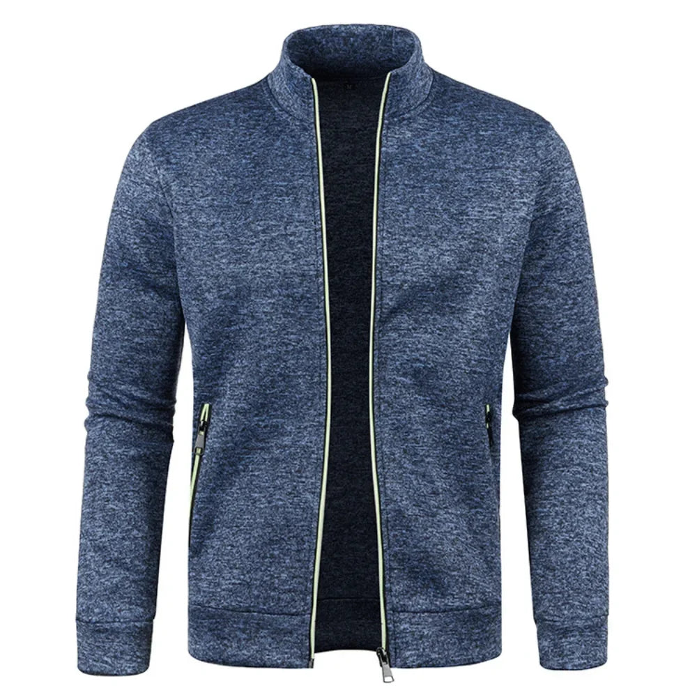 Autumn Winter New Men's Long Sleeves Zipper Knit Thin Fashion Hoodies Sweatshirt Solid Color Thicker  Top Slim Fit Male Clothing (Copy)