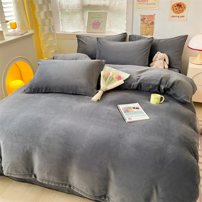 Milk Velvet Soft Duvet Cover Thicken Warm Solid Color Duvet Autumn/winter Twin Queen King Comforter Cover 이불커버 Couette 220x240