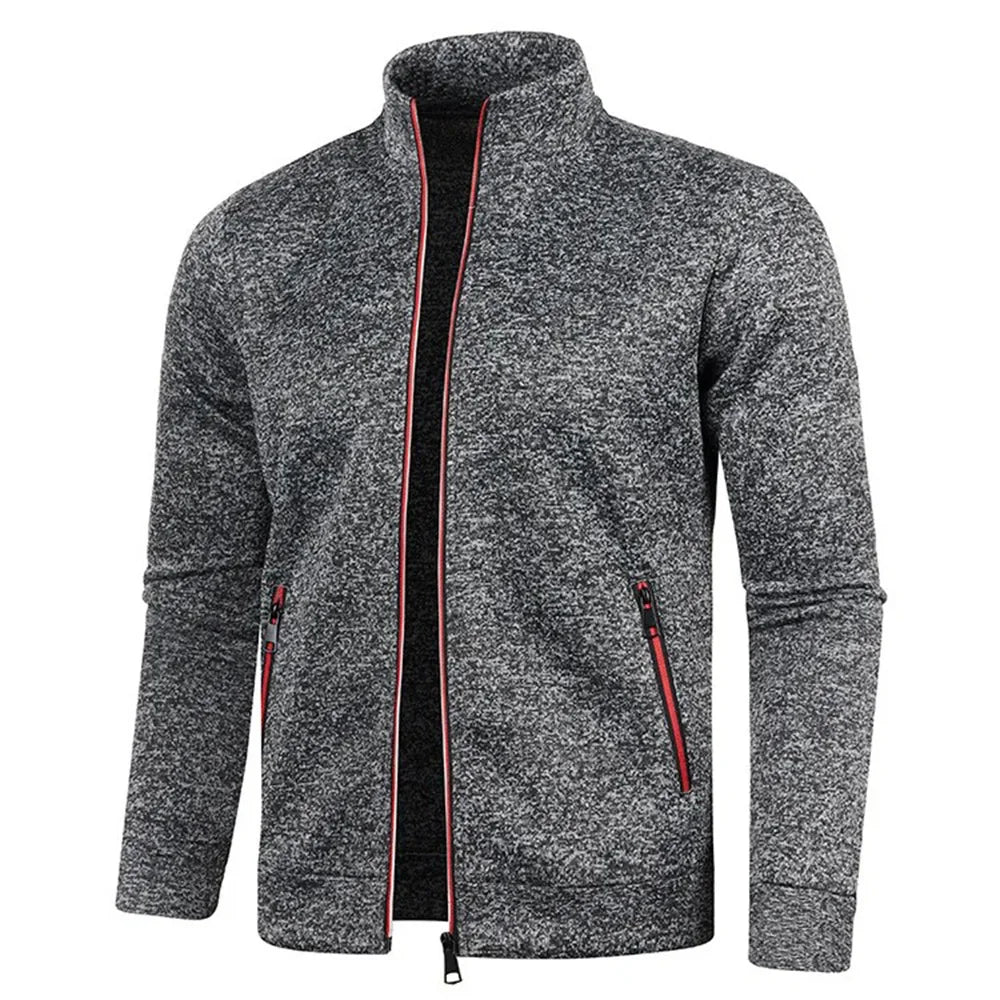 Autumn Winter New Men's Long Sleeves Zipper Knit Thin Fashion Hoodies Sweatshirt Solid Color Thicker  Top Slim Fit Male Clothing (Copy)
